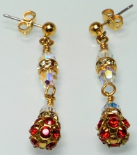 Siam Red Swarovski Crystal Filigree Ball Post Earrings