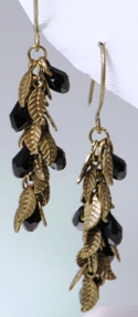 Bronze Leaf w/Black Crystal Drops Earrings